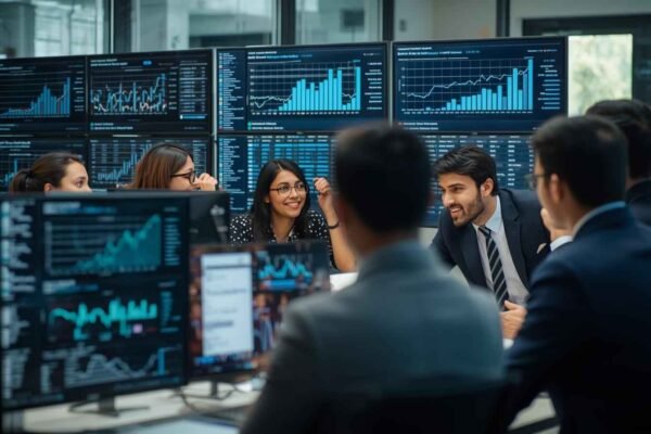 Marketing team analyzing dashboards for Best SEO Optimization Services strategy session