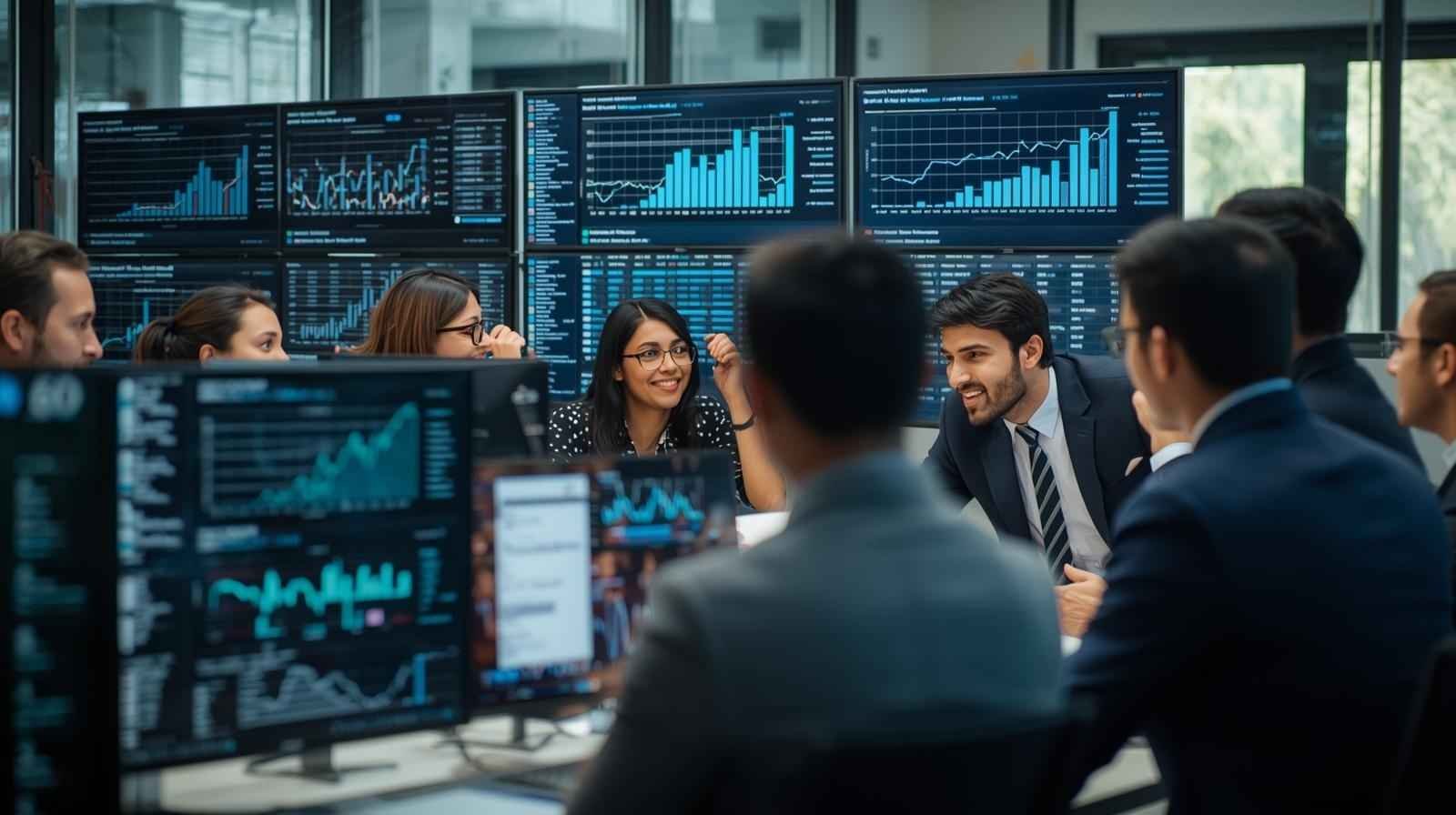 Marketing team analyzing dashboards for Best SEO Optimization Services strategy session