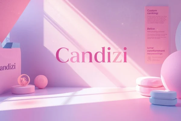 Soft pastel branding scene showcasing candizi as a modern creative identity with minimal design, playful shapes, and digital brand aesthetics