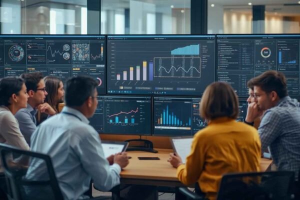 Team reviewing analytics dashboards at Private Label SEO Company India strategy meeting