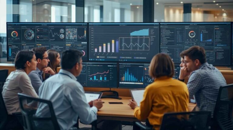 Team reviewing analytics dashboards at Private Label SEO Company India strategy meeting