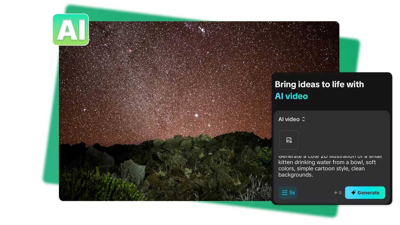 Seedance 2.0 AI video tool showing how to bring ideas to life by generating creative visuals, like a small kitten drinking water