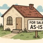 Image of a house with a sign reading 'For Sale As-Is', illustrating the concept of selling a house without repairs or improvements