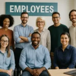 Diverse employees posing together in a modern office, representing Workplace Fairness, inclusion, equal opportunity, and employee rights.