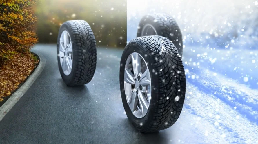 All-Season Tires shown driving on wet, dry, and snowy roads, demonstrating year-round traction, safety, and reliable performance.