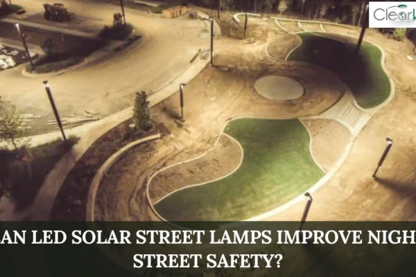 Aerial view of a park pathway illuminated by LED Solar Street Lamps, improving nighttime visibility and safety for pedestrians and nearby streets.