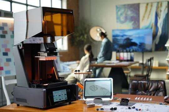 Multicolor trend in 3D printing showing a resin 3D printer workstation used for high-detail multicolor prototype production