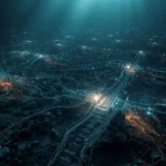 Advanced Cable Systems powering a modern city grid, showing interconnected energy lines across urban infrastructure at night