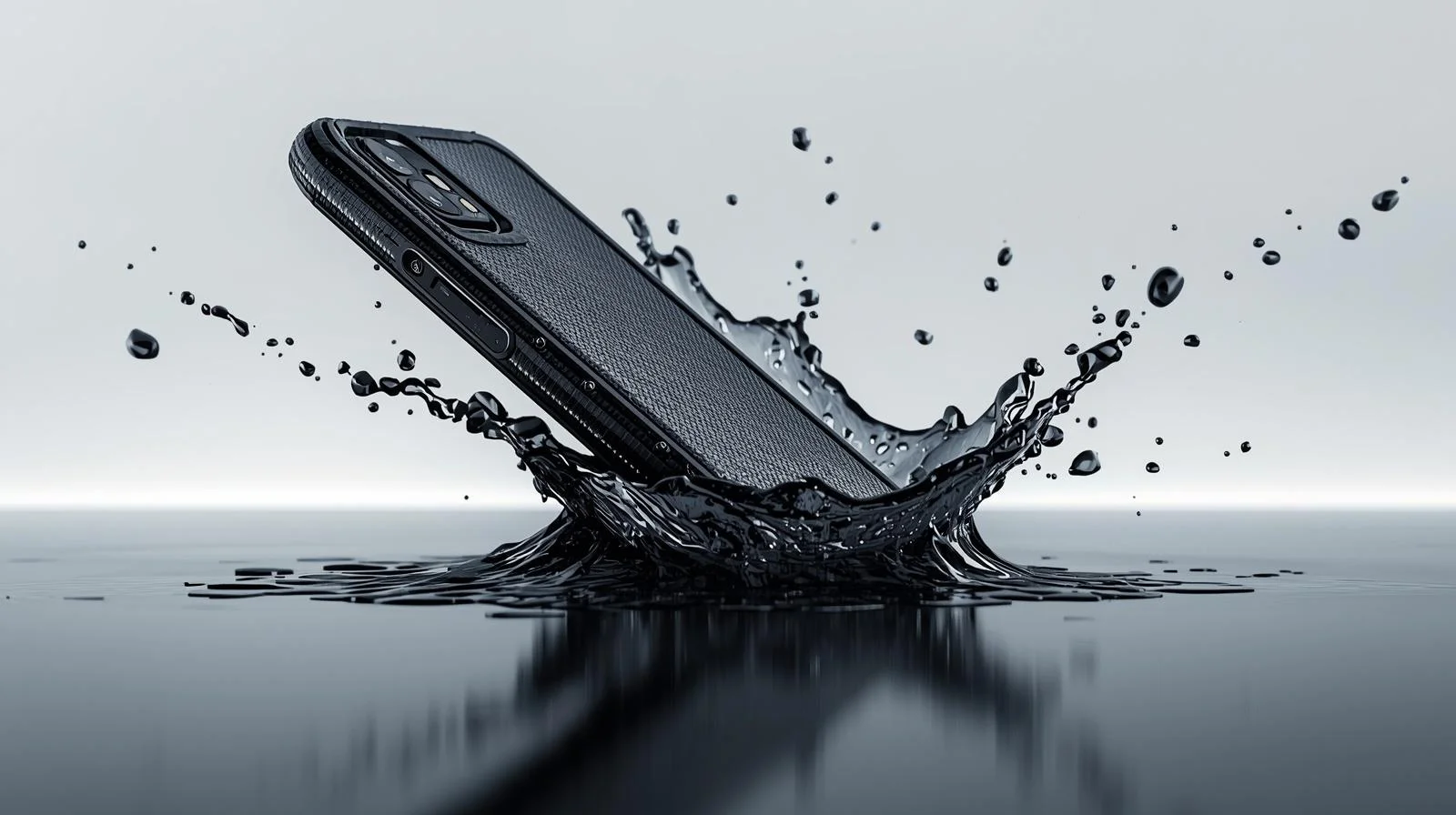 Durable Protective Phone Cases absorbing impact as smartphone splashes into water, showing strong shock and water resistance