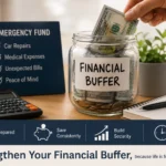 Building a financial buffer with cash savings jar, emergency fund checklist, and tools for managing unexpected expenses