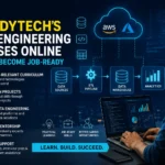 Data engineering online course with cloud, ETL pipeline, and analytics workflow illustration