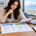 Utah borrower comparing short-term loan offers, APR, fees, payment schedules, and total repayment costs before signing
